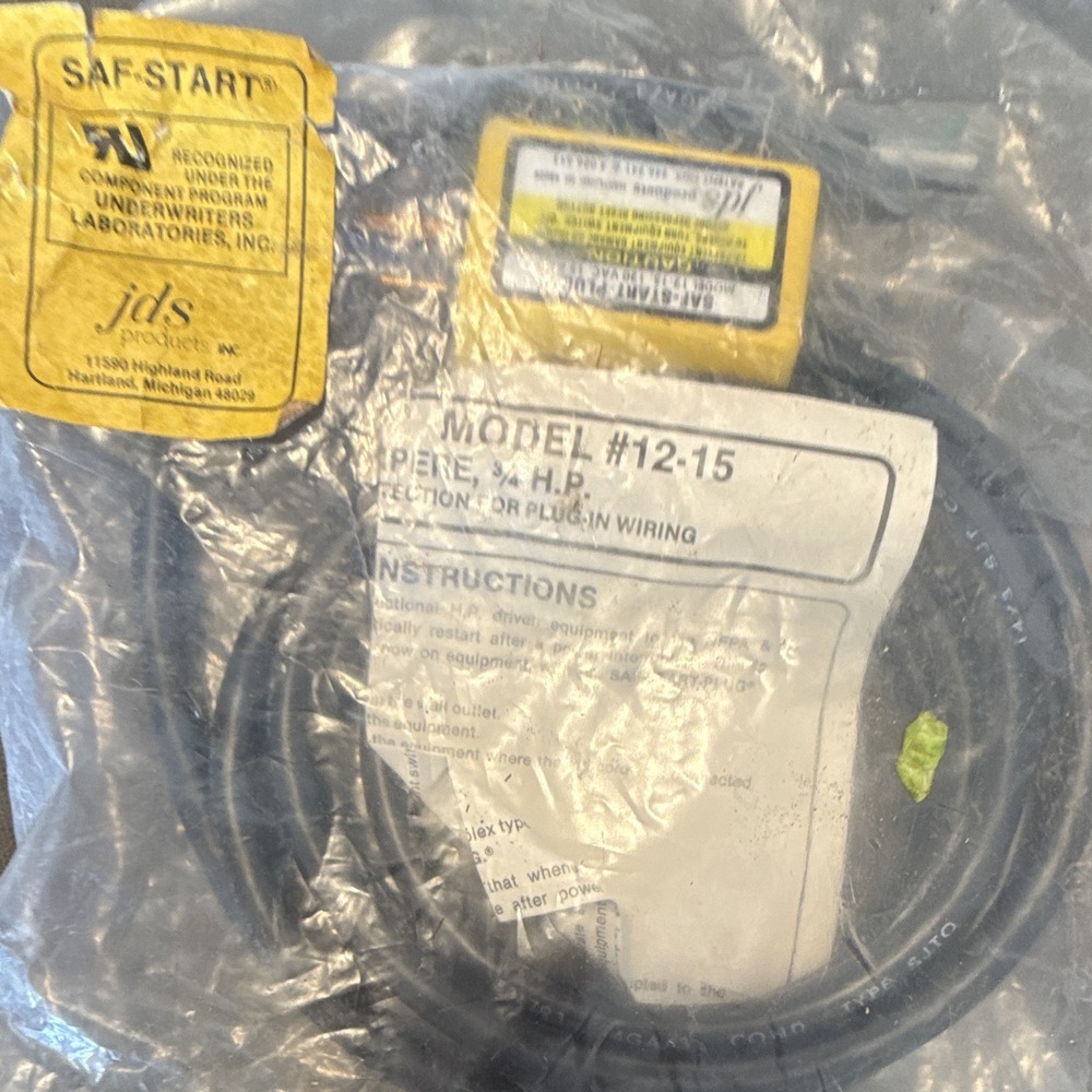 JDS Products Saf-Start Plug 12-15 Type A 120VAC 15A Safety Restart Cord Yellow
